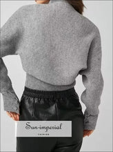 Women Knitted Long Batwing Sleeve And Turtleneck Knit Tank Button Link Co-ord Set 2 In 1 Top High Neck Shrug Sun-Imperial United States