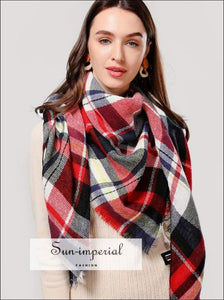 Women Knitted Scarf Plaid Warm Cashmere Scarves Shawls Pashmina Wrap SUN-IMPERIAL United States