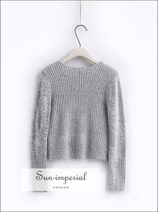 Women Knitted Wrap Long Sleeve the Shoulder Crisscross front Warp Sweater