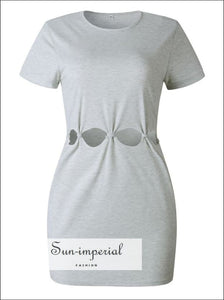 Women Lace Mini Slit T-shirt Dress Short Sleeve O-neck Summer Dress
