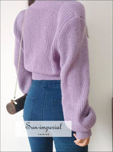 Women Lavender V Neck Fluffy Cropped Cardigan with Sequin Butterfly Details chick sexy style, vintage style SUN-IMPERIAL United States