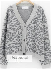 Women Leopard Cardigan Sweater Long Sleeve Knitted Tops