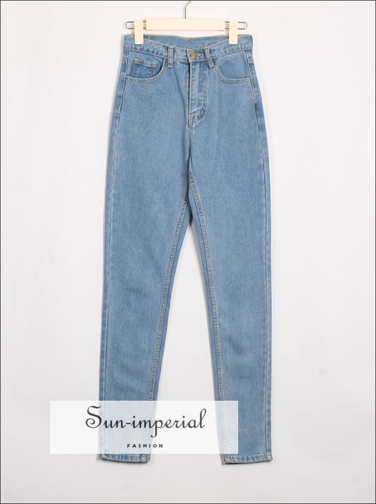Women Light Blue High Waist Mom Jeans Pants Long Denim Trousers Basic style, casual harajuku street vintage style SUN-IMPERIAL United States