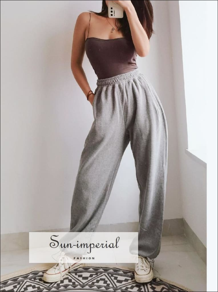 Sun-imperial - women light grey adjustable drawstring cuffs joggers casual  sweatpants – Sun-Imperial