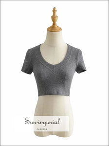 Women Light Grey Super Cropped top with Short Sleeve Fitted Waffle T-shirt Basic style, bsic casual chick sexy harajuku style SUN-IMPERIAL 