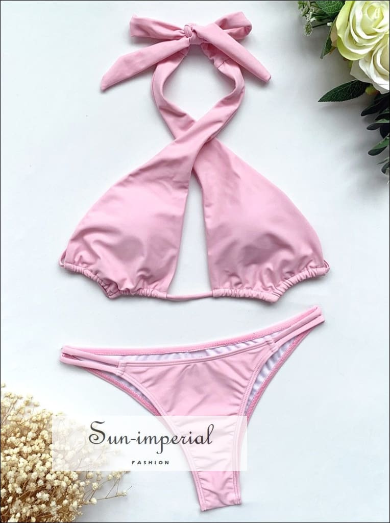 Women Light Pink Cross front Bikini Set with Double back Tie detail Front With Back Detail SUN-IMPERIAL United States