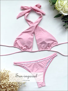 Women Light Pink Cross front Bikini Set with Double back Tie detail Front With Back Detail SUN-IMPERIAL United States