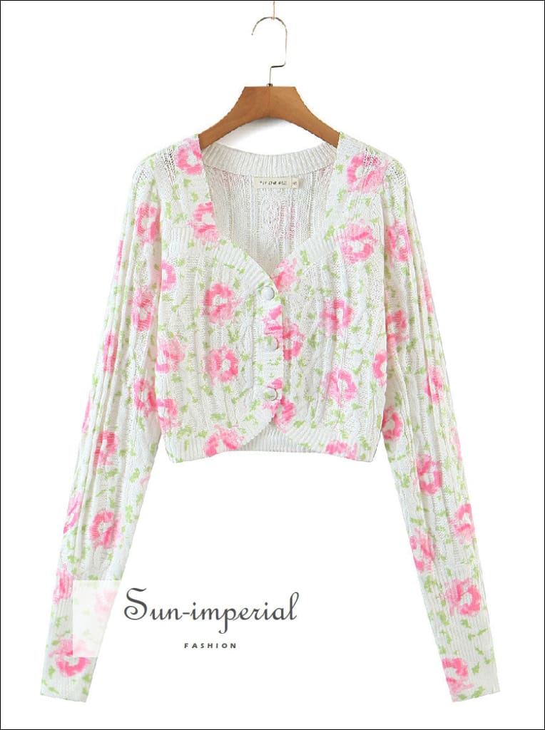 Women Long Sleeve Preppy Tie-dye Flower Print Cropped Cardigan Bohemian Style, boho style, casual harajuku Style Clothes Sun-Imperial United