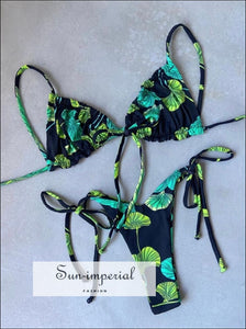 Women Mint Green Butterfly Print Ruched Swimsuit with Tie side and Center Details Bikini Set MInt SUN-IMPERIAL United States