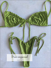 Women Mint Green Butterfly Print Ruched Swimsuit with Tie side and Center Details Bikini Set MInt SUN-IMPERIAL United States