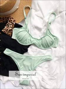 Women Mint Green Ribbed Halter Bikini Set WOmen With Ring Detail Sun-Imperial United States