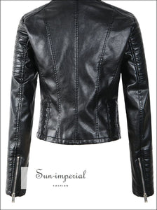 Women Motorcycle Faux Leather Jackets Long Sleeve Biker Leather Jacket Black Coat