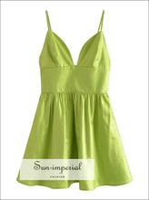 Women Neon Green Corset Style Deep V Neck A-line Backless Mini Dress Party Satin Beach Dresses, beach party dress, chick sexy style, 