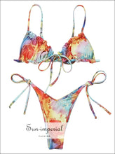 Women Oil Paint Print Tie Dye Ruched Bikini Set front top High Waist side bottom Front Top Side Bottom SUN-IMPERIAL United States