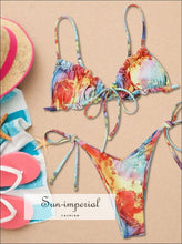 Women Oil Paint Print Tie Dye Ruched Bikini Set front top High Waist side bottom Front Top Side Bottom SUN-IMPERIAL United States