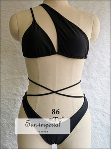 Women One Shoulder Wrap around 2 Piece Bikini Set Around Sun-Imperial United States
