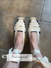 Women Open Beige Lace up Flats Sandals vintage style, Up SUN-IMPERIAL United States