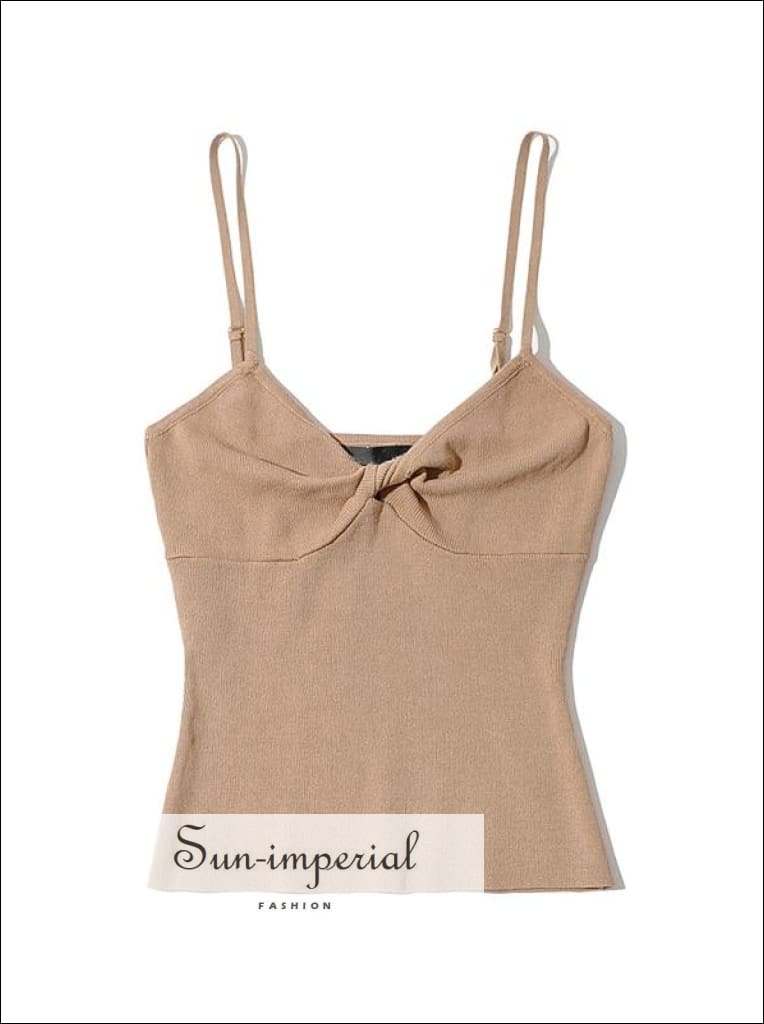 Women Orange Knit Cami Tank top with Twist Knot front detail Basic style, bsic casual chick sexy harajuku style SUN-IMPERIAL United States