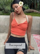 Women Orange Knit Cami Tank top with Twist Knot front detail Basic style, bsic casual chick sexy harajuku style SUN-IMPERIAL United States