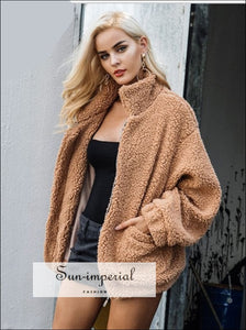 Women Oversize Teddy Faux Fur Coat Warm Soft With Zipper Sun-Imperial United States