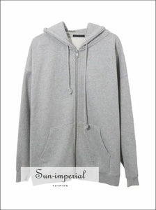 Women Pale Blue Oversized Cozy Zip up Hoodie Hooded Sweatshirt Basic style, street style SUN-IMPERIAL United States