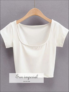 Women Plain Short Cap Sleeve Square Neck Cropped T-shirt Basic style, casual chick sexy harajuku PUNK STYLE Sun-Imperial United States