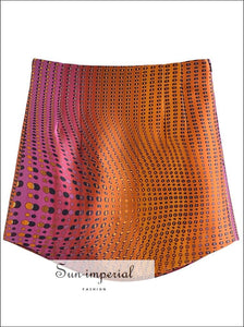 Women Pink and Orange High Waist Circle Geometric Print Disco Mini Skirt Beach Style Print, Bohemian Style, harajuku style, Preppy Clothes, 