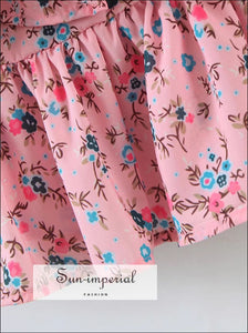 Women Pink Floral Tie Cami Strap Center Corset Style Layered Mini Dress with Ruffle Hem Bohemian Style, boho style, chick sexy harajuku 