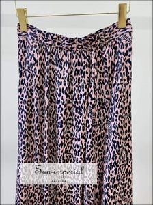 Women Pink Leopard Buttoned Viscose Midi Skirt Bohemian Style, elegant style, Unique vintage vintagestyle SUN-IMPERIAL United States
