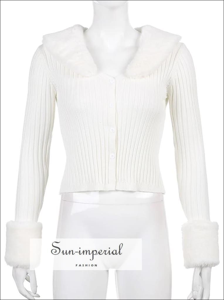 Sun-imperial - women pink plush faux fur collar and cuff knit