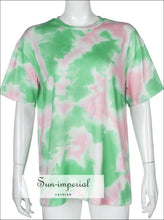 Women Pink Tie Dyed Print Basic T Shirt and Shorts Two Piece Set Biker basic, sporty, sporty style, street style SUN-IMPERIAL United States