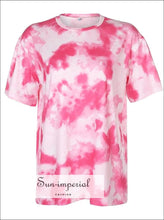 Women Pink Tie Dyed Print Basic T Shirt and Shorts Two Piece Set Biker basic, sporty, sporty style, street style SUN-IMPERIAL United States