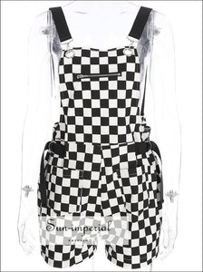 Women Plaid Strap Pants Punk Style Chain Romper Jumpsuit Sleeveless Overalls Streetwear Playsuit #jumpsuits, #rompers, Basic style, bottom, 