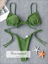 Women Plain Green Ruched Swimsuit with Tie side and Center Details Bikini Set SUN-IMPERIAL United States