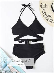 Women Plum Cut out Waist Wrap top and High bottom Bikini Swimwear Bathing Suit plum bikini Sun-Imperial United States