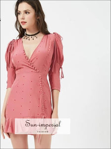Women Polka Dot Mini Dress with Button Details