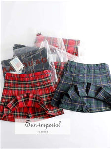 Women Preppy Style Check Pleated Skirts with Safety Shorts Plaid Mini Skirts High Waist Pleated