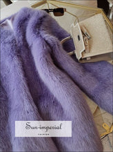 Women Purple Shaggy Faux Fox Fur Long Sleeve Jacket Coat Sun-Imperial United States
