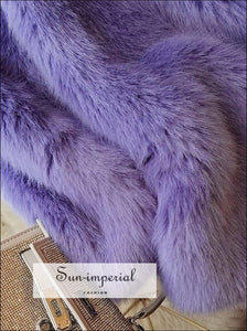 Women Purple Shaggy Faux Fox Fur Long Sleeve Jacket Coat Sun-Imperial United States