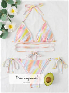 Women Rainbow Print 2 Piece Triangle Bikini Set Sun-Imperial United States