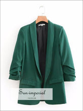 Women Red Ruched 3/4 Length Sleeve Blazer Jacket Coat best seller, BLAZER, casual style, elegant harajuku style SUN-IMPERIAL United States