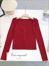 Women Red Sweetheart Neckline Cardigan Sweater Basic style, casual chick sexy harajuku PUNK STYLE Sun-Imperial United States