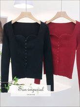 Women Red Sweetheart Neckline Cardigan Sweater Basic style, casual chick sexy harajuku PUNK STYLE Sun-Imperial United States