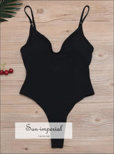 Women Ribbed Solid Black Plunge Backless One Piece High Waist Swimsuit SUN-IMPERIAL United States
