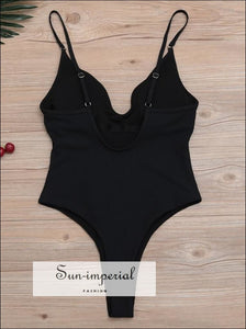 Women Ribbed Solid Black Plunge Backless One Piece High Waist Swimsuit SUN-IMPERIAL United States