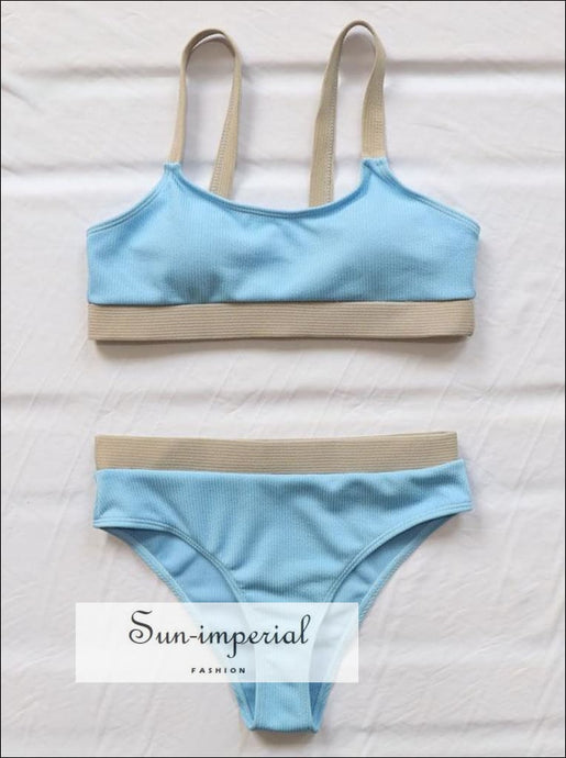 Women Ribbed Two Tone Blue Sport Bra and High Waist bottom Bikini Set Sporty Swimsuit SUN-IMPERIAL United States
