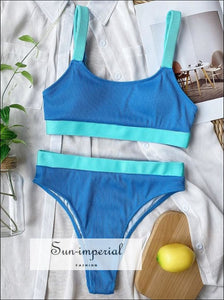 Sun-imperial - women ribbed two tone blue sport bra and high waist bottom  bikini set sporty swimsuit – Sun-Imperial