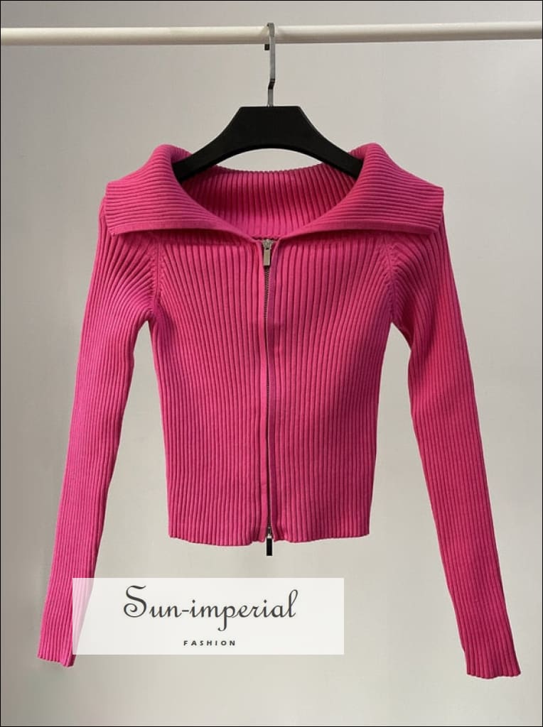 Sun-imperial - women rose pink knitted zip through cardigan