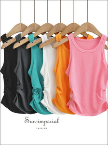 Women Round Neck Ribbed Crop Tank top with Ruched side detail Basic style, casual harajuku PUNK STYLE, sporty style Sun-Imperial United 