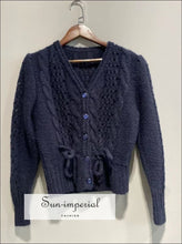 Women Royal Blue Long Sleeve O-neck Single-breasted Vintage Knit Cardigan Sweater bohemian style, boho vintage vintagestyle, vintge style 